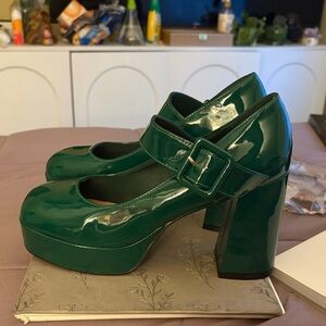 Green Patent Leather Mary Jane Heels